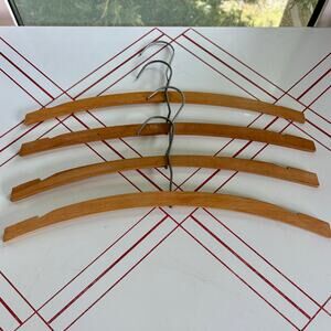 Vintage Set of 4 Curved Wooden Clothes Hangers Mid Century